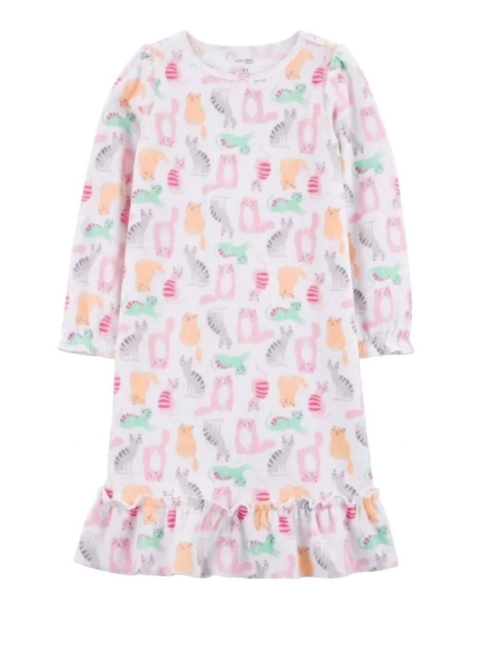 Carter's Girls' Fleece Cozy Pajamas Cat Print White Nightgown